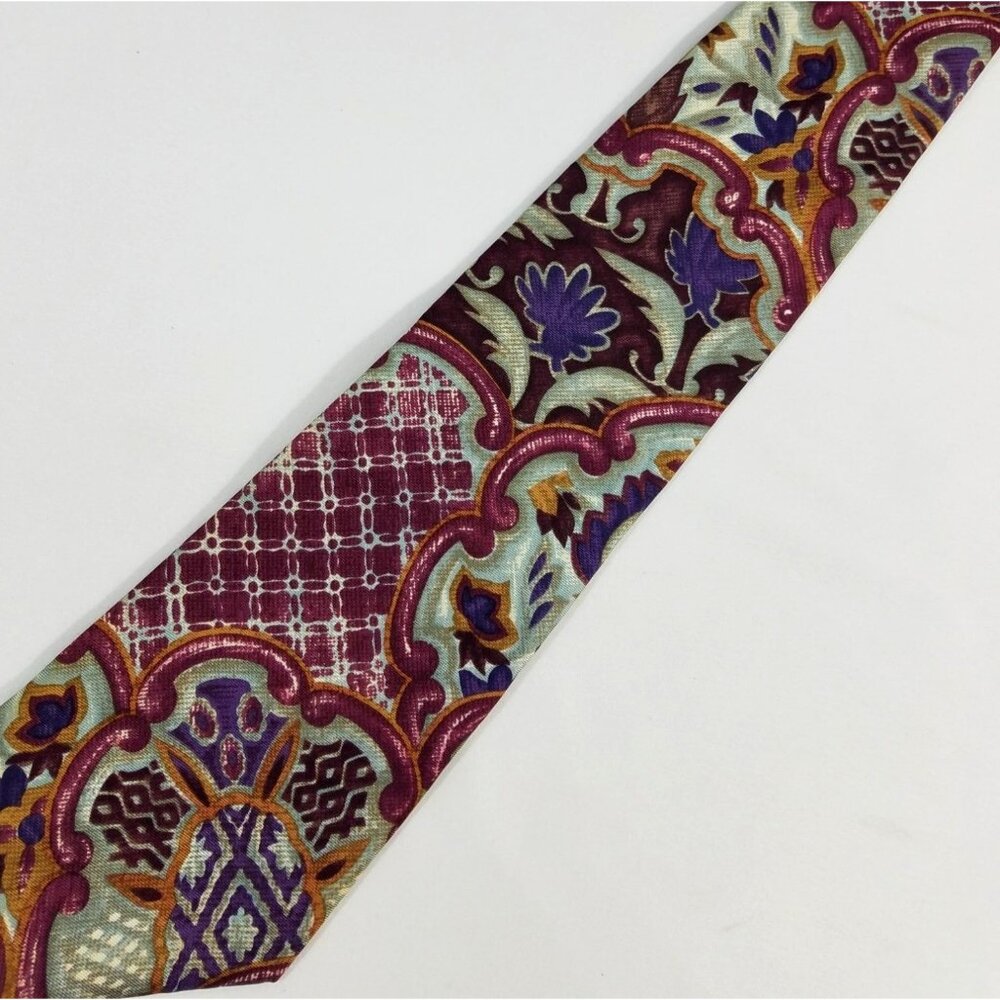 Wembley Silk Tie With Multicolor Paisley & Geometric Print